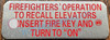 Firefighters Operation to Recall Elevators Insert FIRE Key and Turn to ON Sign