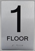 Floor Number Sign Tactile Graphics Grade 2 Braille Text With Raised Letters Aluminum, Safety Sign For Office, School Hospital,Brush Silver