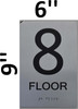 Floor Number Sign Tactile Graphics Grade 2 Braille Text With Raised Letters Aluminum, Safety Sign For Office, School Hospital,Brush Silver
