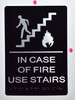 black ada In case of fire use stairs sign with braille and raised letter