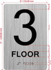 Floor number sign with Raised letters/Image & Grade 2 Braille - Includes Red Adhesive pad for Easy Installation - The park Ave Line (3rd Floor)