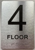 Floor number  with Raised letters/Image & Grade 2 Braille - Includes Red Adhesive pad for Easy Installation - The park Ave Line (4th Floor)