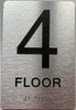 Floor number  Safety Sign with Raised letters/Image & Grade 2 Braille - Includes Red Adhesive pad for Easy Installation - The park Ave Line (4th Floor)