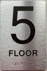 Floor number  with Raised letters/Image & Grade 2 Braille - Includes Red Adhesive pad for Easy Installation - The park Ave Line (5th Floor)