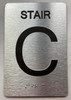Floor number  Safety Sign with Raised letters/Image & Grade 2 Braille - Includes Red Adhesive pad for Easy Installation - The park Ave Line (STAIR C)