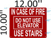 In Case Fire Do Not Use Elevator Signage