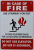 In Case Of Fire Do Not Use Elevator, Use Stairs Sign