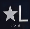 Floor Star L (Star Lobby) - Elevator floor number Jamb Plate sign with braille and raised letter size 4x4 inch -The sensation line ( Black/silver )