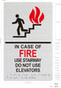 IN CASE OF FIRE USE STAIRWAY DO NOT USE ELEVATOR SIGN Raised letters , Raised Image & Grade 2 Braille - Includes Red Adhesive pad for Easy Installation - The Sensation line