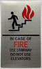 IN CASE OF FIRE USE STAIRWAY DO NOT USE ELEVATOR Signage Raised letters , Raised Image & Grade 2 Braille - Includes Red Adhesive pad for Easy Installation - The Sensation line
