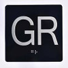 Floor GR (Ground Floor) - Elevator floor number Jamb Plate sign with braille and raised letter size 4x4 inch -The sensation line ( Black/silver )