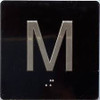 Floor M ( M ezzanine ) - Elevator floor number Jamb Plate sign with braille and raised letter size 4x4 inch -The sensation line ( Black/silver )