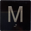 Floor M ( M ezzanine ) - Elevator floor number Jamb Plate sign with braille and raised letter size 4x4 inch -The sensation line ( Black/silver )