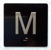 Floor M ( M ezzanine ) - Elevator floor number Jamb Plate sign with braille and raised letter size 4x4 inch -The sensation line ( Black/silver )