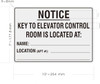 Key to the elevator contol room sign Brushed Silver Aluminum Wall Mount  Rust-Free, Durable  Double-Sided Tape I Easy Installation