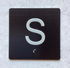Floor S ( Storage) - Elevator floor number Jamb Plate sign with braille and raised letter size 4x4 inch -The sensation line ( Black/silver )