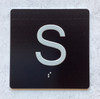 Floor S ( Storage) - Elevator floor number Jamb Plate sign with braille and raised letter size 4x4 inch -The sensation line ( Black/silver )