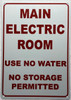 MAIN ELECTRIC ROOM  Safety Sign