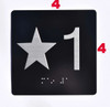 Elevator floor number Jamb Plate sign with braille and raised letter size 4x4 inch -The sensation line ( black silver)
