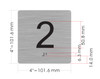 Floor 2- Elevator floor number Jamb Plate sign with braille and raised letter size 4x4 inch -The sensation line ( silver/black)