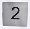 Floor 2- Elevator floor number Jamb Plate sign with braille and raised letter size 4x4 inch -The sensation line ( silver/black)