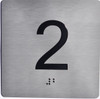 Floor 2- Elevator floor number Jamb Plate sign with braille and raised letter size 4x4 inch -The sensation line ( silver/black)