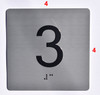 Floor 3- Elevator floor number Jamb Plate sign with braille and raised letter size 4x4 inch -The sensation line ( silver/black)