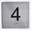 Floor 4- Elevator floor number Jamb Plate sign with braille and raised letter size 4x4 inch -The sensation line ( silver/black)
