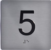 Floor 5- Elevator floor number Jamb Plate sign with braille and raised letter size 4x4 inch -The sensation line ( silver/black)