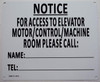 Notice For Access To Elevator Motor -Control-Machine Please Call