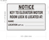 Notice Key to the elevator Motor room sign Brushed Silver Aluminum Wall Mount  Rust-Free, Durable  Double-Sided Tape I Easy Installation