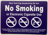 NYC NO SMOKING OR ELECTRONIC CIGARETTES Signage