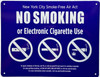 NYC NO SMOKING OR ELECTRONIC CIGARETTES  Compliance Sign FOR RESTURANTS