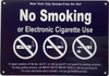 NYC smoke free air act No smoking or electronic cigarette use sign