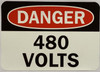 DANGER 480 VOLTS STICKER/DECAL  Building Sign