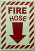 Photoluminescent Fire Hose Arrow Down  Safety Sign/GLOW IN THE DARK Fire Hose Arrow Down  Safety Sign