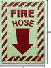 Photoluminescent Fire Hose Arrow Down  Compliance Sign/GLOW IN THE DARK Fire Hose Arrow Down  Compliance Sign