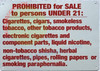 Prohibited for Sale to Persons Under 21 CIIGARETTES, Cigars Signage