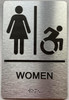 Restroom / Unisex ADA Compliant  with Raised letters/Image & Grade 2 Braille - Includes Red Adhesive pad for Easy Installation - The park Ave Line (Women Accessible)