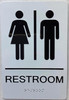 RESTROOM  with Raised letters/Image & Grade 2 Braille - Includes Red Adhesive pad for Easy Installation - The sensation line (RESTROOM)