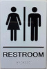RESTROOM sign with Raised letters/Image & Grade 2 Braille - Includes Red Adhesive pad for Easy Installation - The sensation line (RESTROOM)