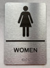 Restroom/Unisex ADA Compliant Signage with Raised letters/Image & Grade 2 Braille - Includes Red Adhesive pad for Easy Installation - The park Ave Line (Women)