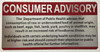 RESTURANT CONSUMER ADVISORY NOTICE ABOUT CONSUMPTION OF RAW FOOD SIGN
