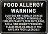 RESTURANT FOOD ALLERGY WARNING Signage