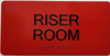 Riser Room sign Raised letters & Grade 2 Braille - Includes Red Adhesive pad for Easy Installation - The Sensation line