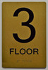 Stair and floor sign Raised letters , Raised Image & Grade 2 Braille - Includes Red Adhesive pad for Easy Installation - The Sensation line (FLOOR 3)
