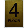 Stair and floor sign Raised letters , Raised Image & Grade 2 Braille - Includes Red Adhesive pad for Easy Installation - The Sensation line (FLOOR 4)