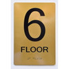 Stair and floor sign Raised letters , Raised Image & Grade 2 Braille - Includes Red Adhesive pad for Easy Installation - The Sensation line (FLOOR 6)