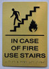 Stair and floor sign Raised letters , Raised Image & Grade 2 Braille - Includes Red Adhesive pad for Easy Installation - The Sensation line (In CASE of FIRE USE Stair)