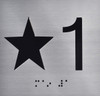 Star 1 Elevator Jamb Plate Sign With Raised Letters & Grade 2 Braille - Includes Red Adhesive Pad For Easy Installation - The Sensation Line